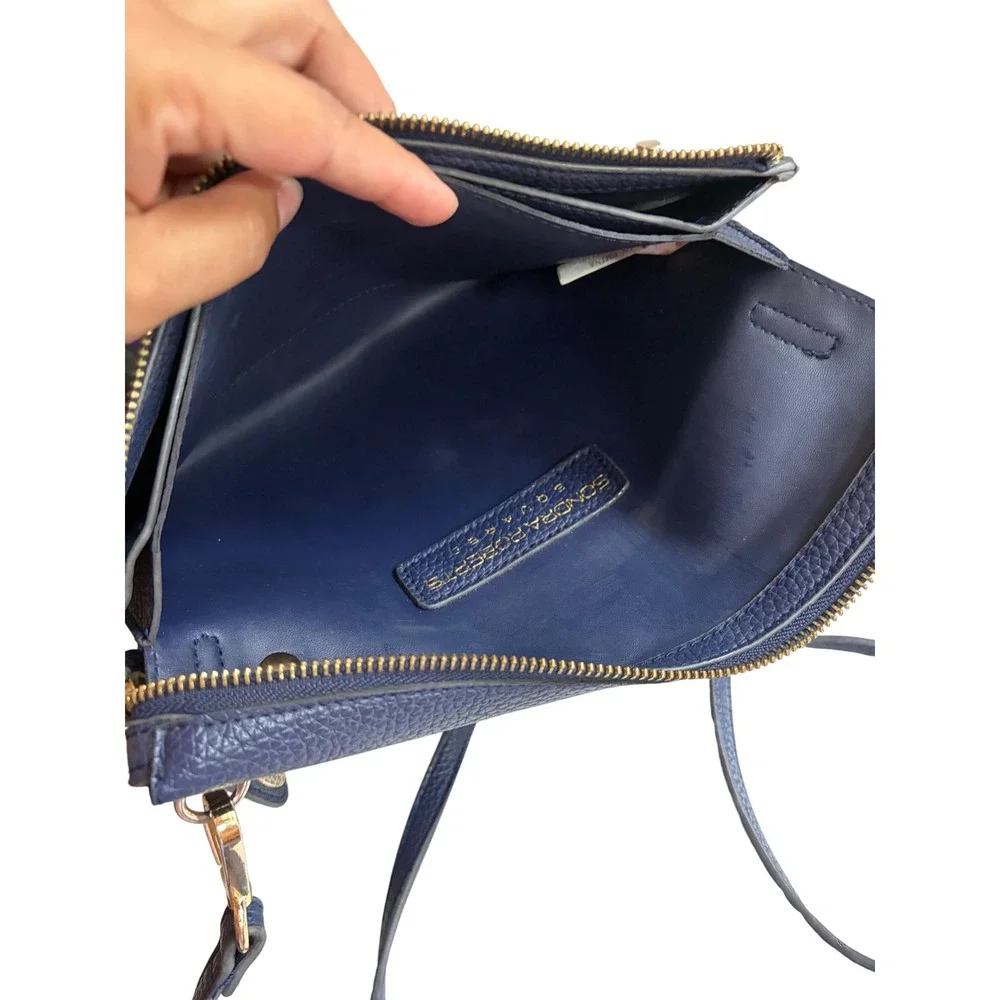 Sondra Roberts Square Navy Blue Pebbled Crossbody Bag Gold Hardware Slim Clutch